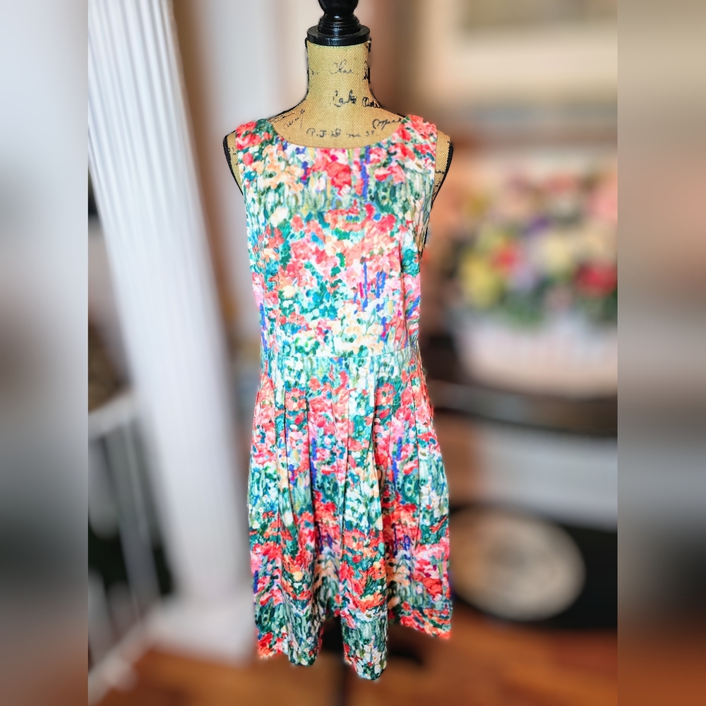 Talbots Pink and Blue A-line Midi Dress